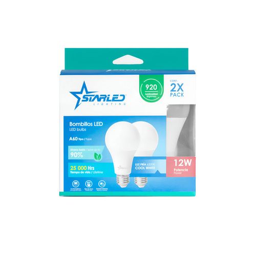 Set de Bombillos LED 12W A60 Luz Fría 2 Pzas Starled