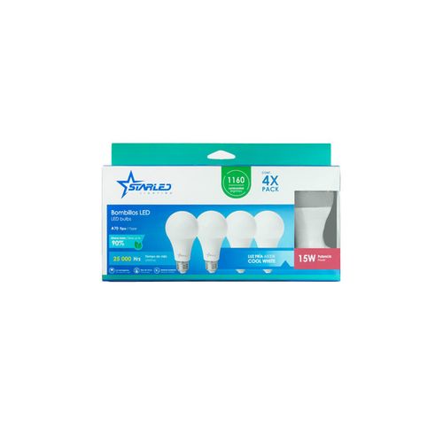 Set de Bombillos LED 15W A70 Luz Fría 4 Pzas Starled