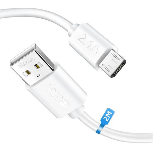 Cable USB a MicroUSB V8 2.1A 1m Blanco 1Hora