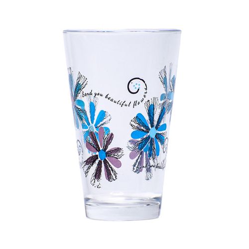 Vaso Alto de Vidrio Flores Azules y Moradas 315ml Andic