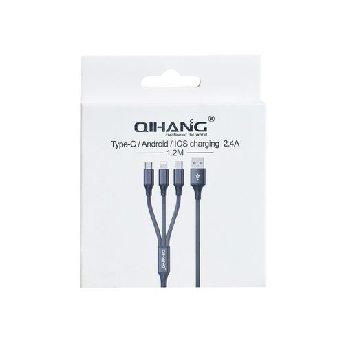 Cable 3 en 1 V8 USB a USB-C/Lightning/MicroUSB 1.2m