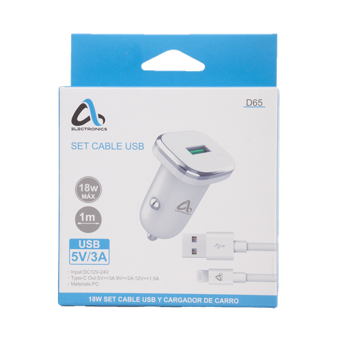 Set de Cargador para Auto y Cable USB a Lightning iPhone AS Electronic