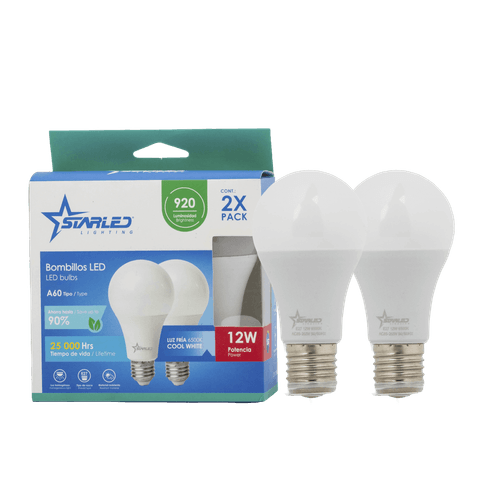 Set de Bombillos LED 12W A60 Luz Fría 2 Pzas Starled