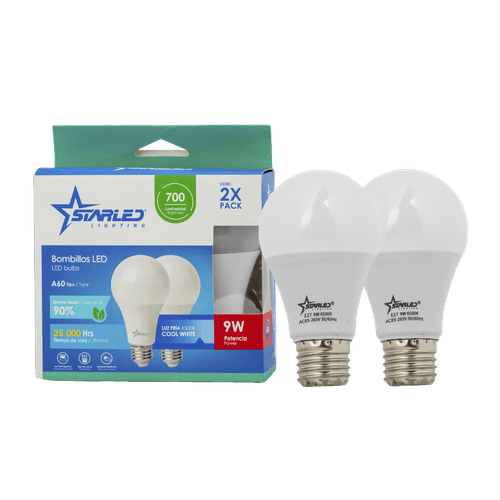 Set de Bombillos LED 9W A60 Luz Fría 2 Pzas Starled