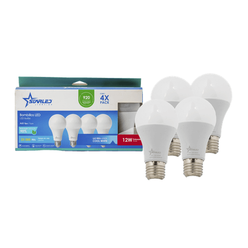 Set de Bombillos LED 12W A60 Luz Fría 4 Pzas Starled