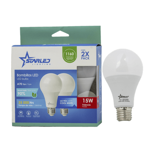 Set de Bombillos LED 15W A70 Luz Fría 2 Pzas Starled