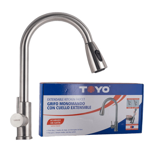 Grifo Monomando Plateado con Cuello Toyo