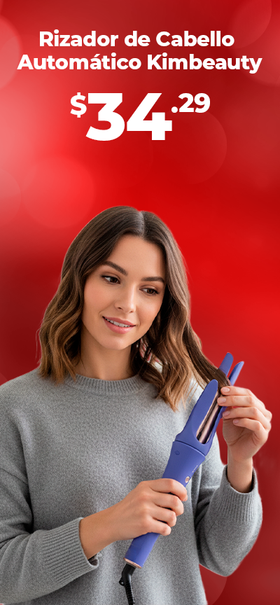 Banner navideño Mundo Total con dama mostrando rizadora de cabello Kimbeauty, promociones y descuentos del 01 al 15 de diciembre